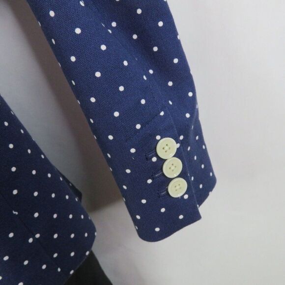 Banana Republic Blazer Womens 2 Petite Blue Polka Dot Cotton Blend Jacket Suit - Picture 3 of 12